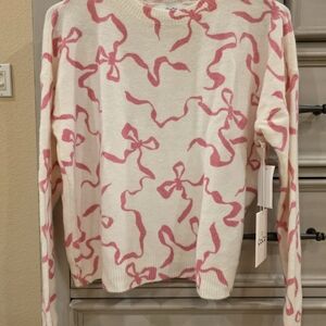 CeCe Pink and White Ribbon Sweater
